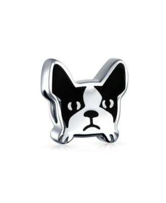 Frenchie Bulldog Dog Charm Bead Black & White .925 Sterling Silver for Bracelet