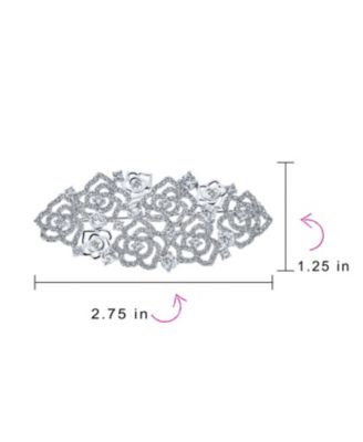 Crystal Pave  Art Deco Style Cluster of Roses Brooch Pin Silver Plated