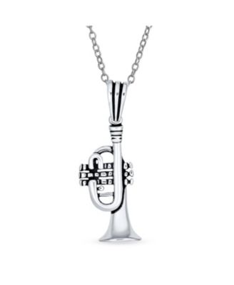 Musician Jazz Lover Trumpet Instrument Pendant Necklace .925 Sterling Silver