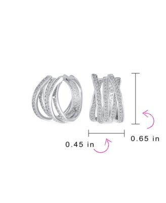 Elegant Micro Pave CZ Wide Open Criss Cross Huggie Hoop Earrings Silver Plated