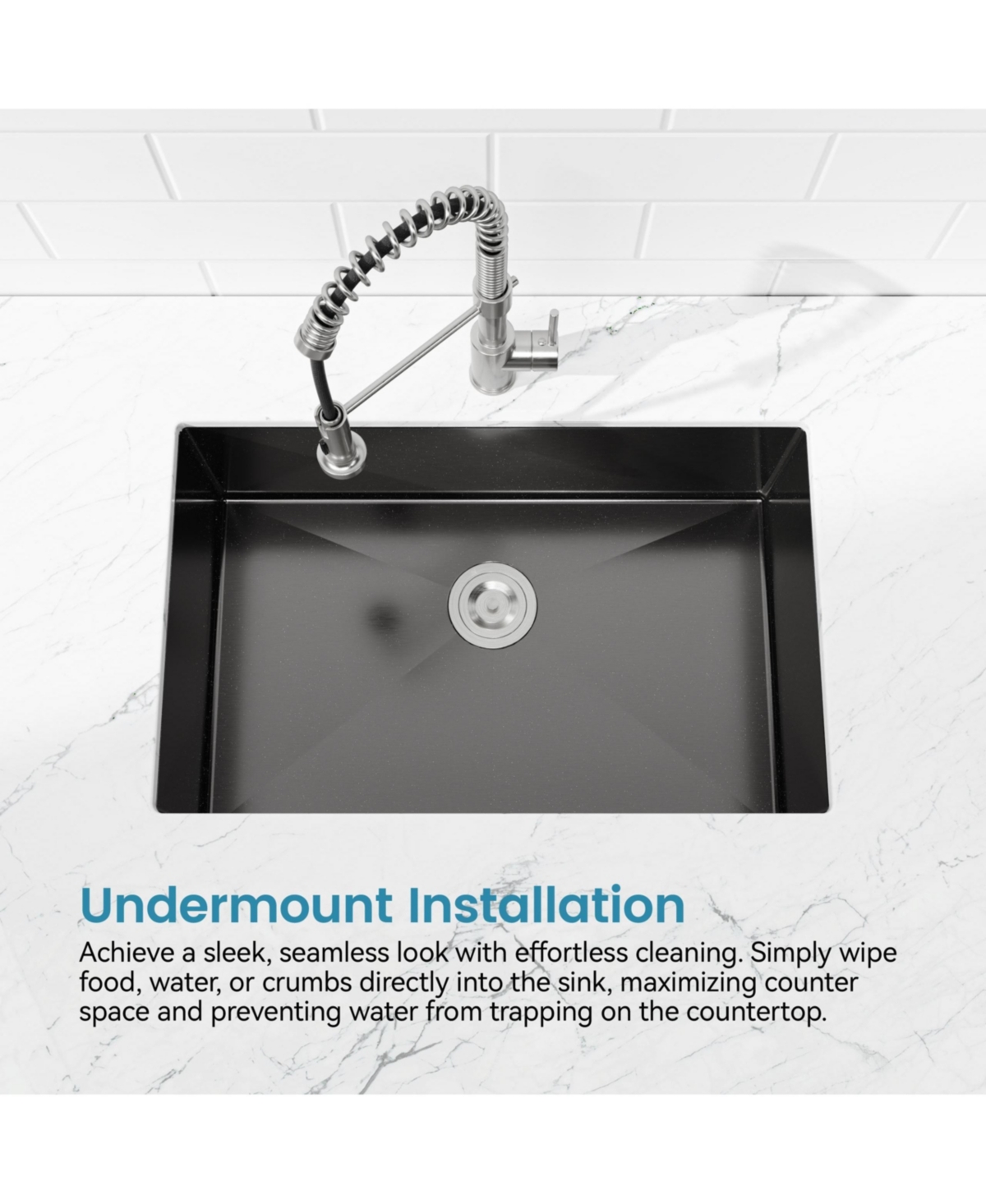 flynama 33x19inch Black Stainless Steel Kitchen Sink Single Bowl Undermount Handmade