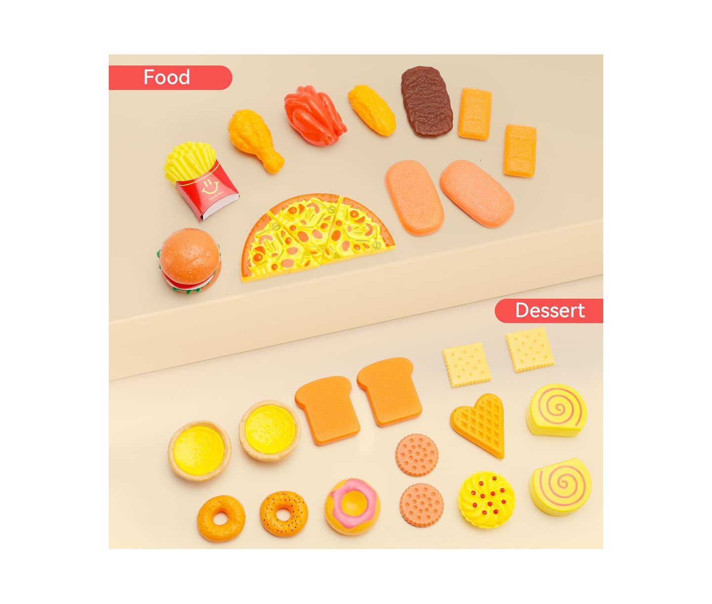 Детские игрушки Bruce & Shark 56-Piece Kids Pretend Diner Playset, Toy Food Set with Hamburger, Fries, Sandwich & Waffle, цвет: Жёлтый — фото 3