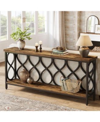 70.9" Long Console Table, 2-Tier Industrial Sofa Table Behind Couch, Narrow Entryway Accent Tables for Hallway, Foyer