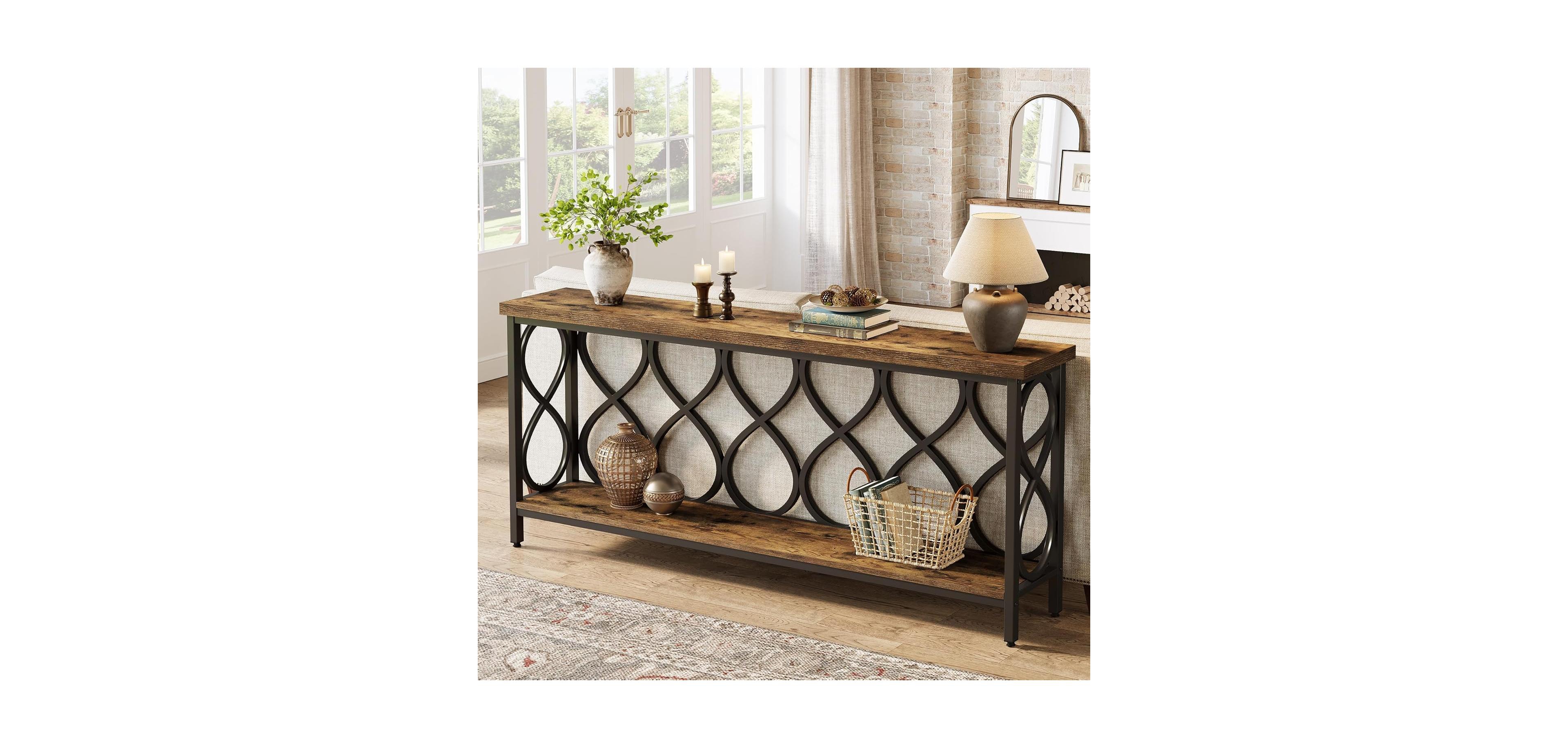 Tribesigns 70.9" Long Console Table, 2-Tier Industrial Sofa Table Behind Couch, Narrow Entryway Accent Tables for Hallway, Foyer