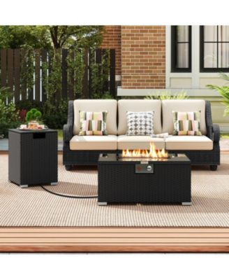 2-Piece Outdoor Rattan Fire Table with 32" Gas Firepit