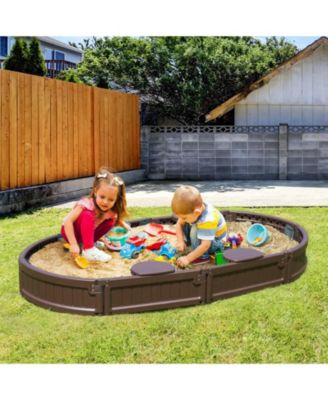 Sandbox with Cover,  Oval Sand Box, HDPE Sand Pit with 4 Corner Seating and Bottom Liner