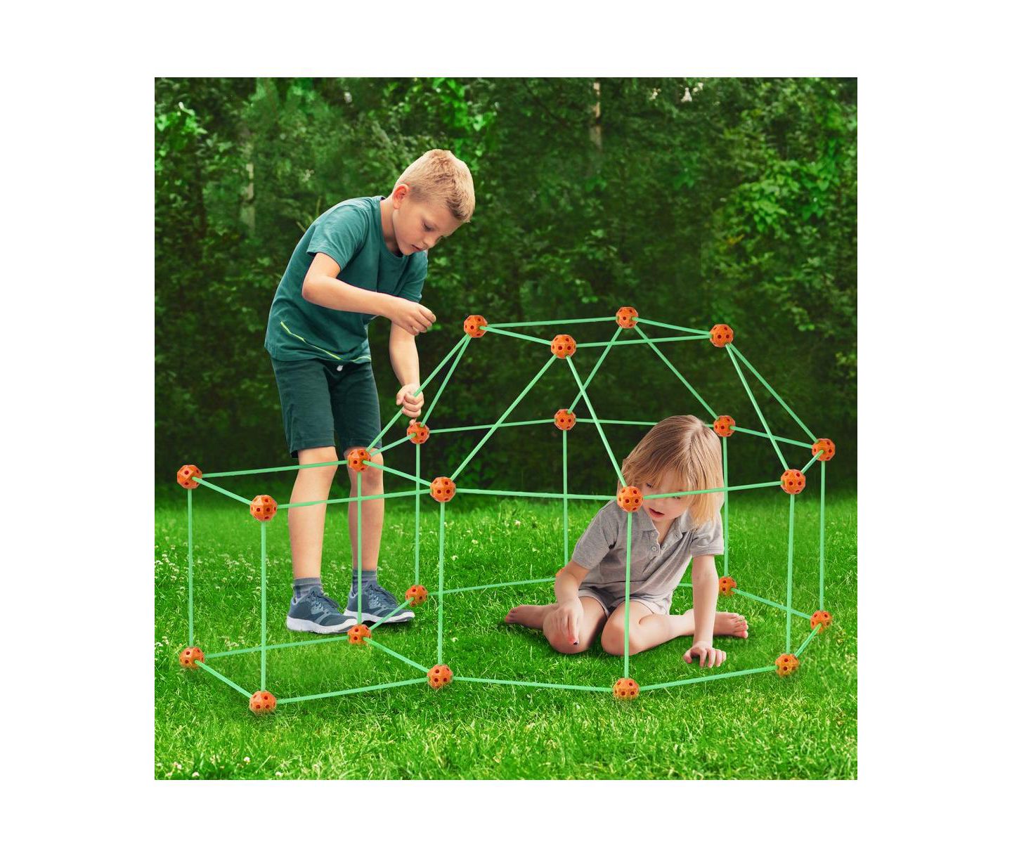 Детский конструктор Slickblue Glow Fort 140-Piece Glow-In-The-Dark Stem Building Kit, Ages 5+, цвет: Оранжевый / Зелёный — фото 2
