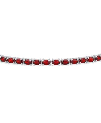 Traditional Natural Oval Topaz Garnet Strand Tennis Bracelet .925 Sterling Silver-7.5 Inch