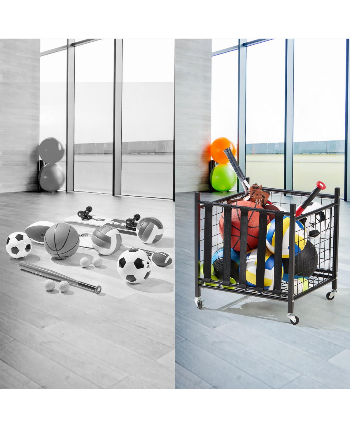 Lugo Sports Equipment Heavy-Duty Storage Cart with Wheels and Elastic Straps