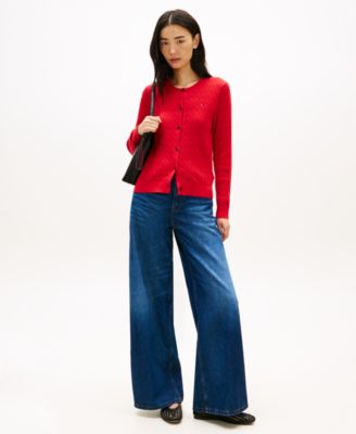 Women's Cable Knit Crew Neck Cardigan Sweater