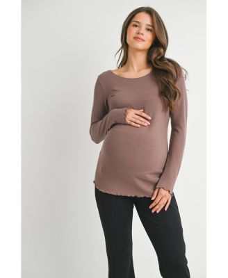 Women's Ribbed Long Sleeve Scoop Neck Maternity Top