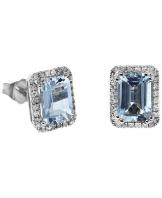 Aquamarine (1-5/8 ct. t.w.) & Diamond (1/6 ct. t.w.) Stud Earrings in 14k White Gold
