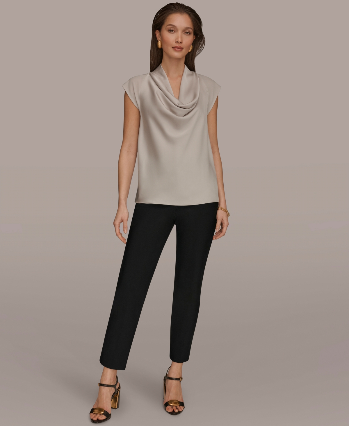 Donna Karan New York Women's Mixed Media Cowl Neck Top