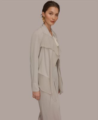 Women's Mixed Media Collared Neck Jacket