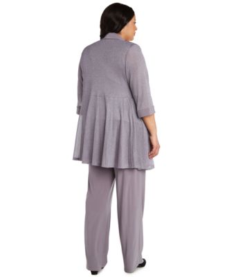 Plus Size Open Front Jacket, Top and Pants, 3-Piece Set