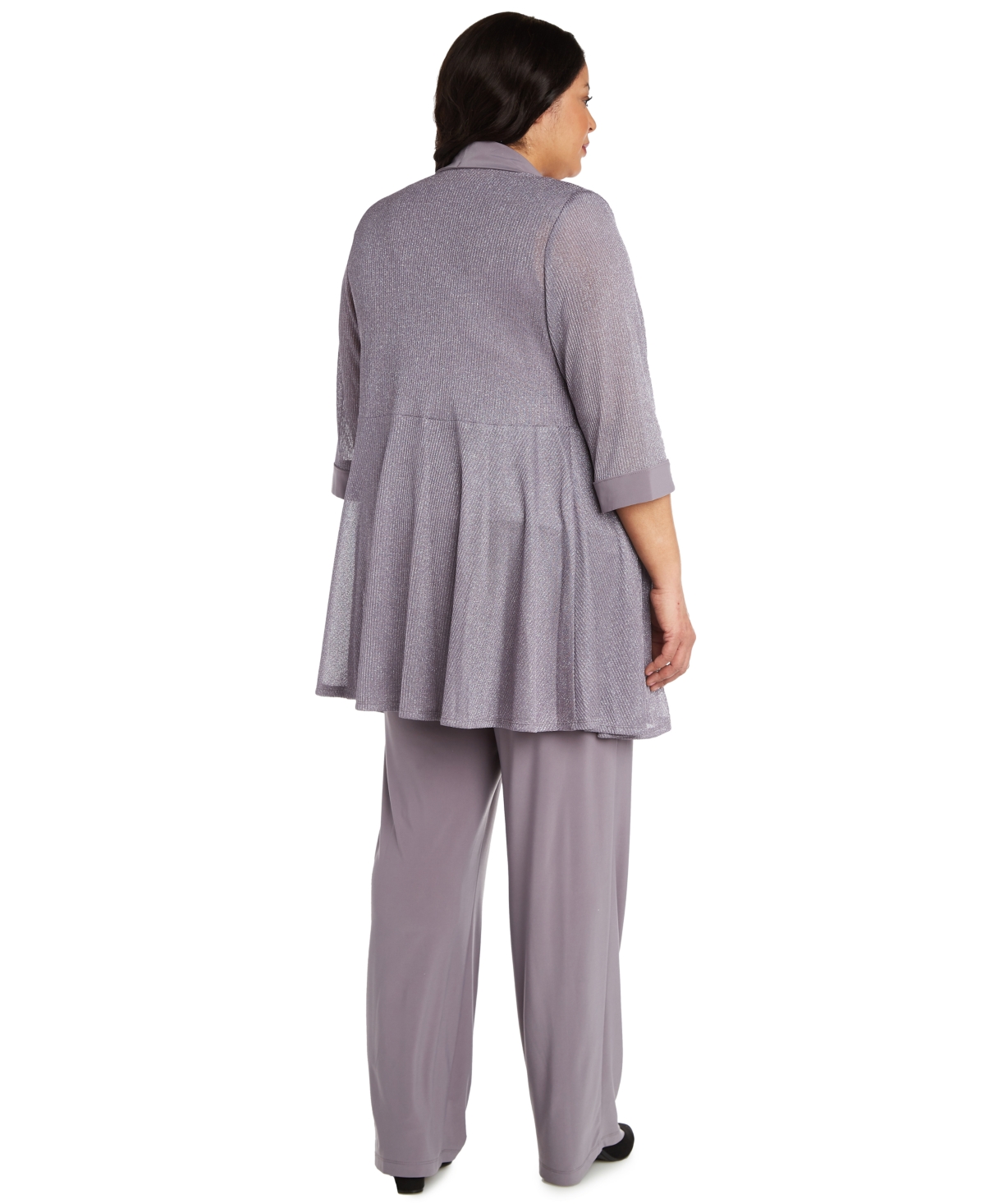 R & M Richards Plus 3-Pc. Metallic Jacket, Necklace Top Pants Set