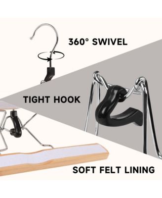 12-Pack Wood Clamp Hangers with Felt Lining, 10" Non-Slip Wooden Pants/Skirts Hangers for Trousers, Jeans, Shorts, and Delicate Fabrics