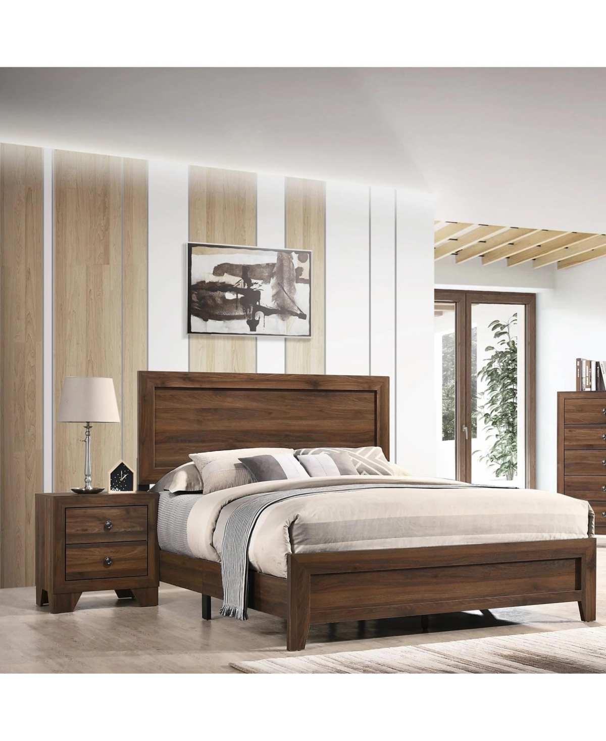 Rainsken Modern Storage Nightstands for Bedroom, Wood Side Bed Table with 2 Drawers and Metal Handles for Apartment