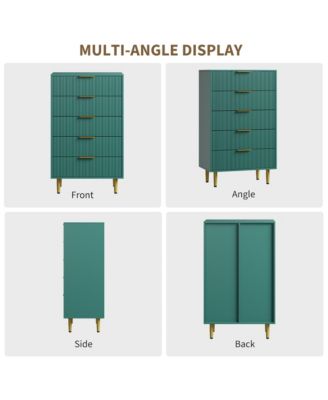 Modern Fluted Drawer Dresser Wood Chest of Drawers with Metal Handles and Legs, Storage Organizer Cabinet