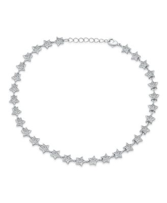 Celestial Multi CZ Star Anklet Strand .925 Sterling Silver Strand Ankle Bracelet
