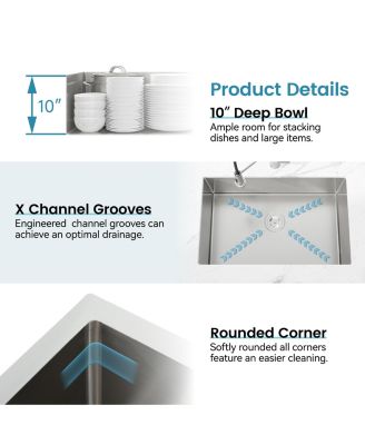 30inch Drop In Undermount Single Bowl Brushed Nickel 304 Stainless Steel Kitchen Sink LS SSBR05 with US Standard Drain and Hook