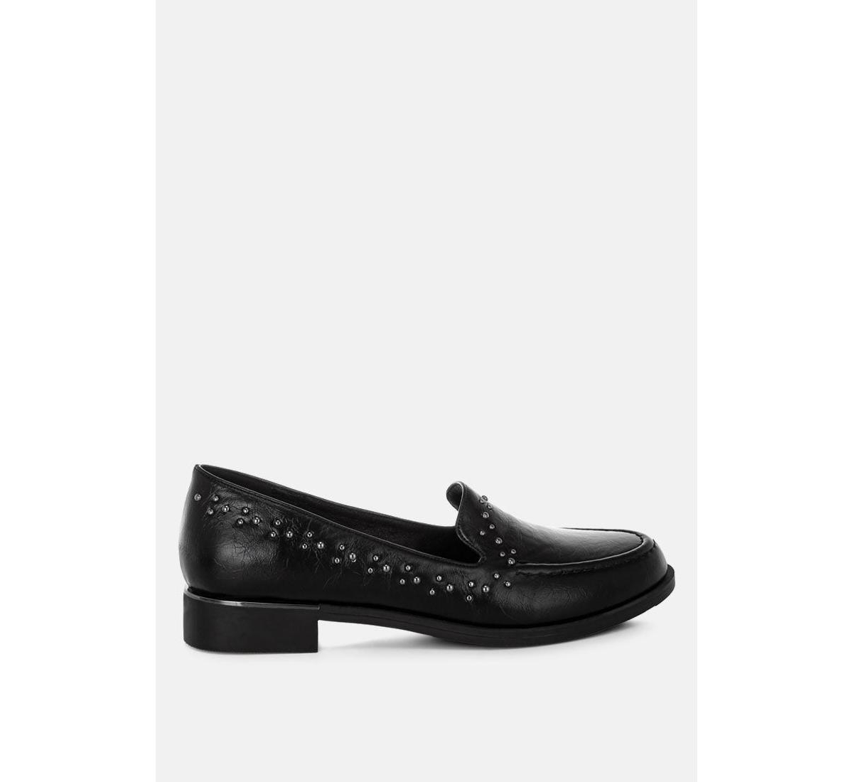 London Rag Womens Gonia Studded Faux Leather Loafers