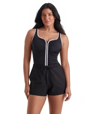 Women's Sport Shirred Scoop Neck Swim Romper