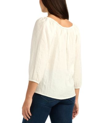 Juniors' Textured Scoop Neck Peasant Top