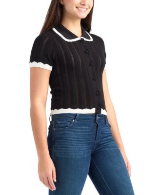 Juniors' Short-Sleeve Polo Sweater