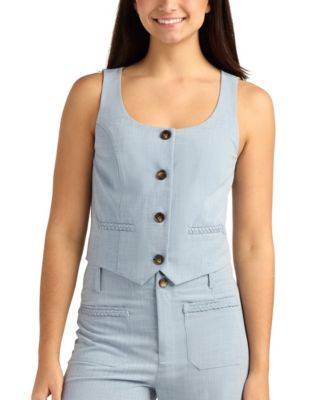 Juniors' Melange Suiting Button-Front Vest