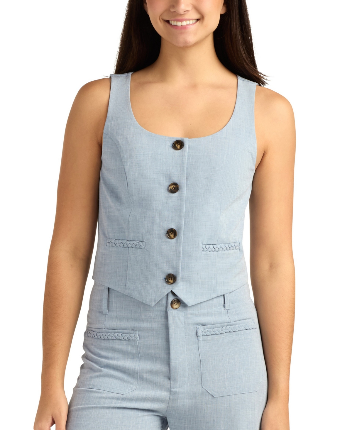 Bcx Juniors' Melange Suiting Button-Front Vest
