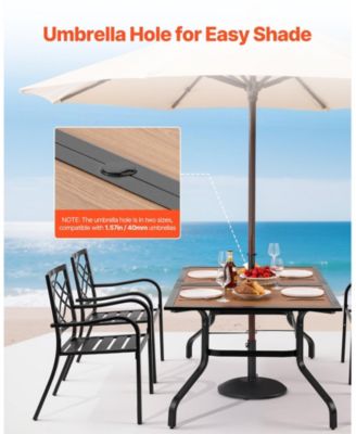 59" Rectangular Outdoor Patio Dining Table, Wood-Like Steel Slat Bistro Table for 4-6 with 1.5" Umbrella Hole, Brown