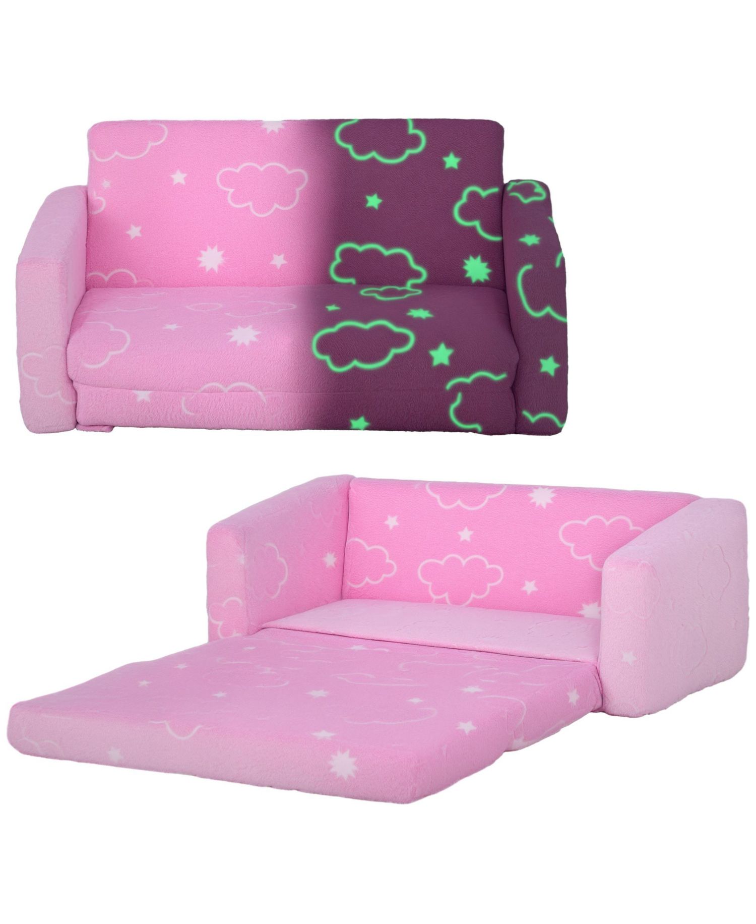 2 in 1 Kids Play Couch with Glow in the Dark Cloud Pattern,