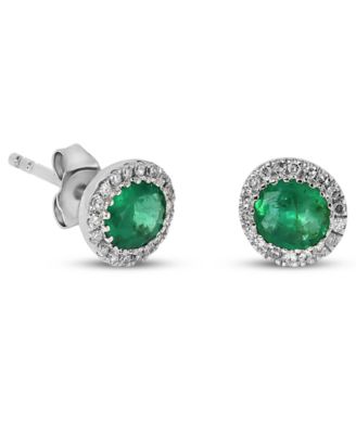 Emerald (5/8 ct. t.w.) & Diamond (1/10 ct. t.w.) Stud Earrings in 14k White Gold