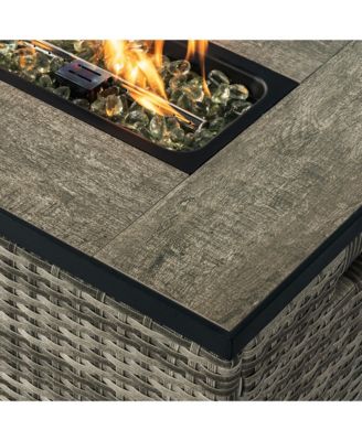 Rattan Fire Pit Table with Tank Holder and Ceramic Tile Tabletop