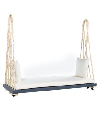 Patio Wooden Swing Chair, Hanging Porch Swing Bench with Cushion&Pillows, 10.8Ft Hemp Ropes for Garden,Backyard, Lawn,Gray