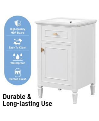 20 in. Freestanding Bathroom Vanity Cabinet with Sink, Solid Wood Legs, Adjustable Shelf, Tilt-Out Drawer for Small Bathroom