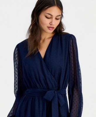 Women's Swiss Dot Blouson-Sleeve Maxi Dress