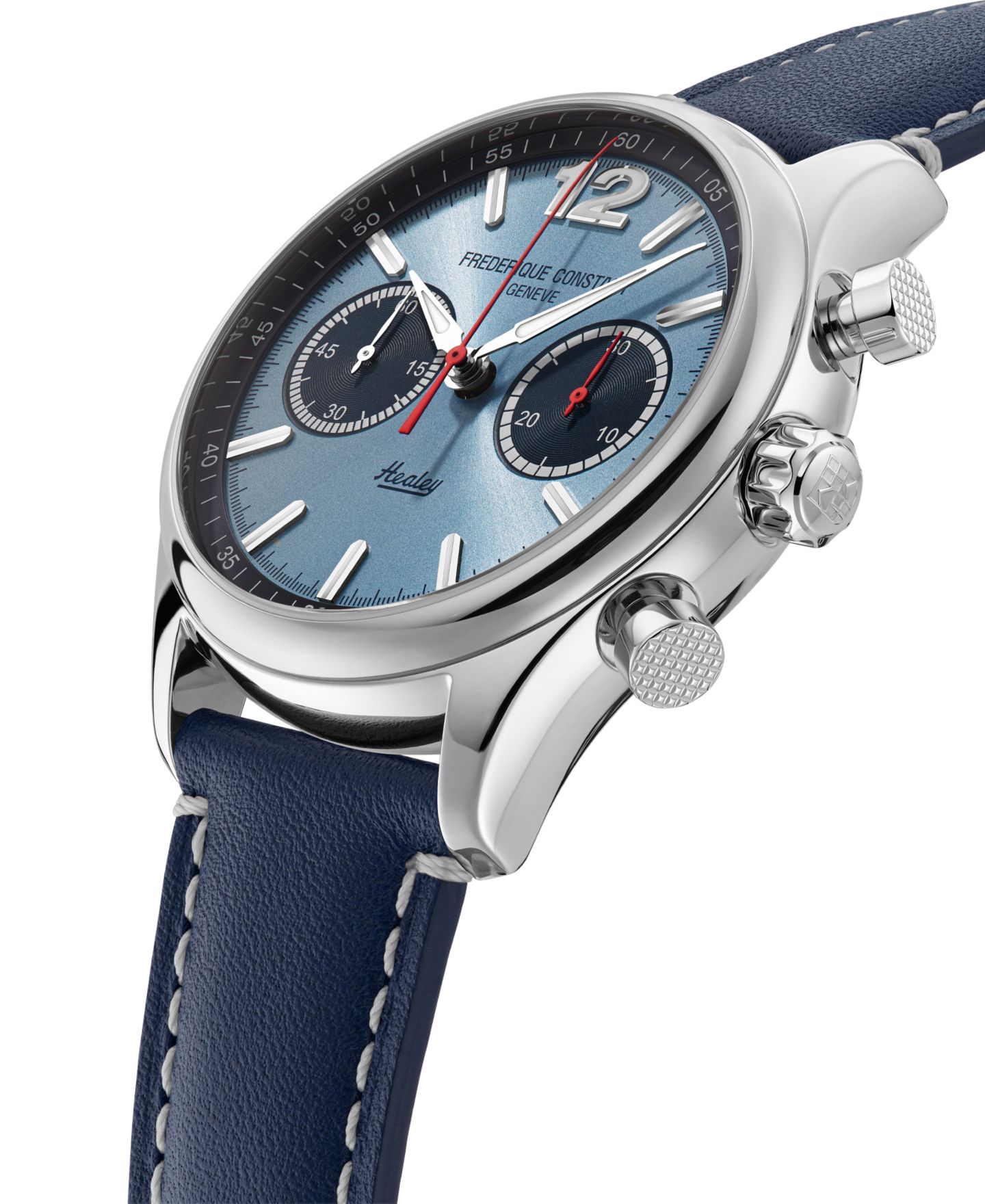 Мужской хронограф Frederique Constant Vintage Rally Healey с синим кожаным ремешком, 42 мм — фото 2