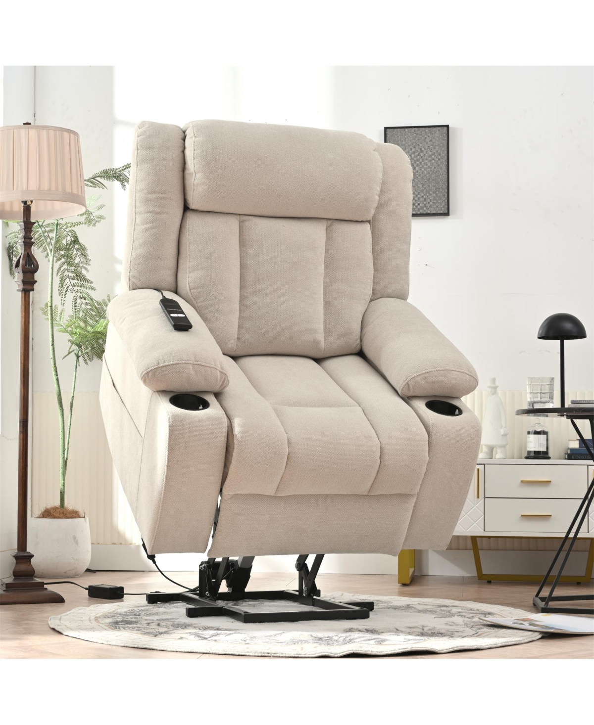 Flynama Power Lift Recliner Chair for Elderly, Fabric Lift Chairs for Living Room w/ Extended Footrest, Classic Single Sofa