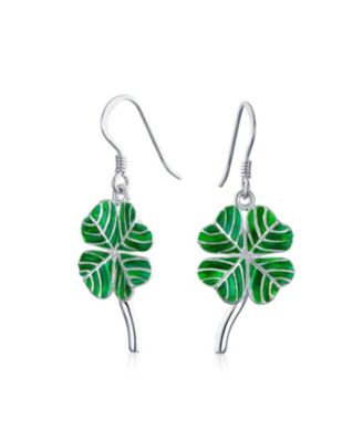 Good Luck Charm Green Clover Earrings Pendant Jewelry Set .925 Sterling Silver