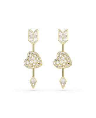 Mixed Cuts, Heart with Arrow, White, Gold-Tone Plated Idyllia Drop Earrings