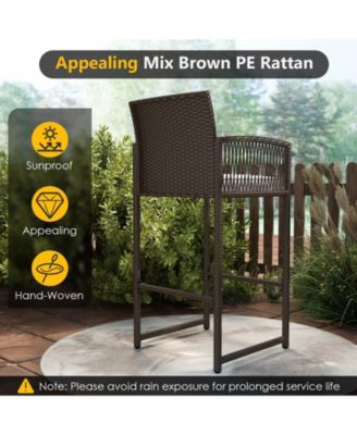 Patio Wicker Bar Table Set with 2 Armchairs, 3 Pieces