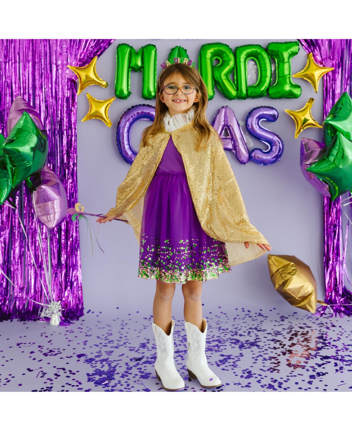 Sweet Wink Toddler Girls Mardi Gras Confetti Short Sleeve Tutu Dress