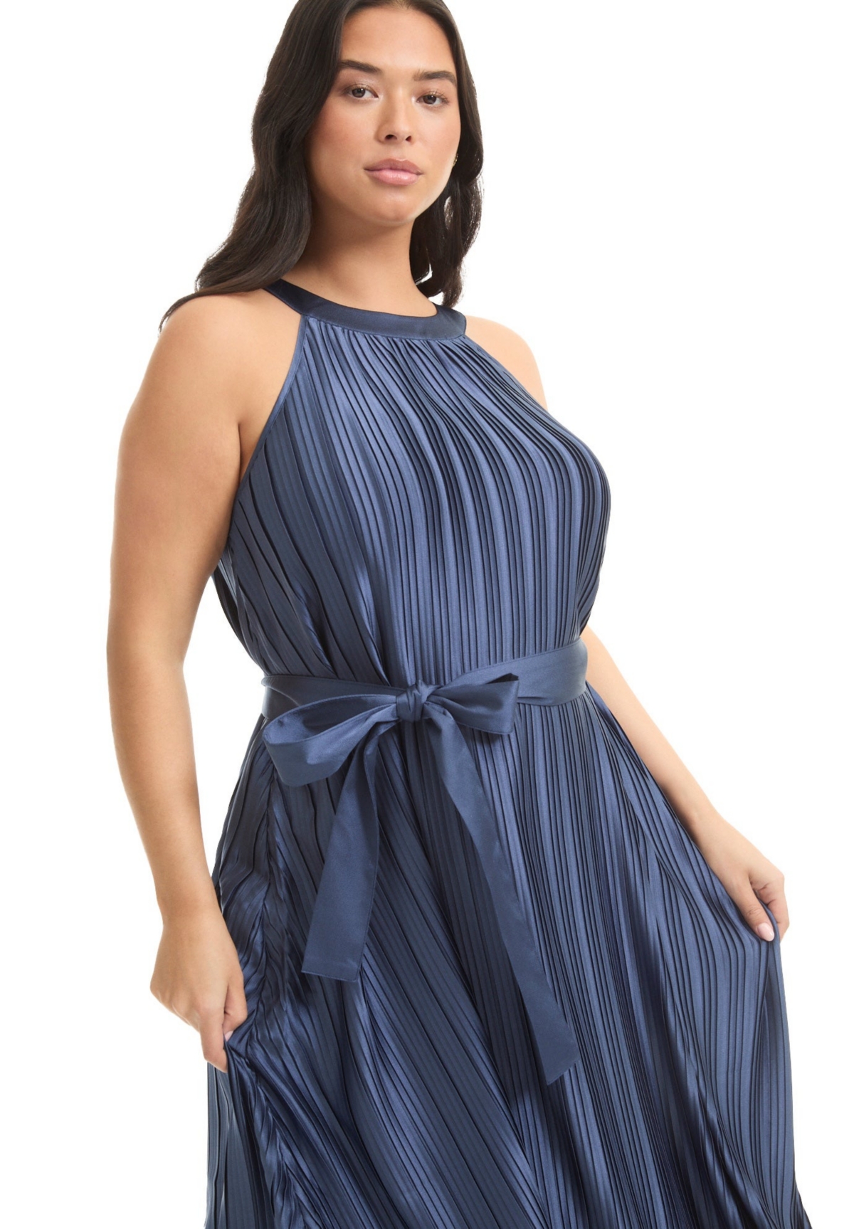 June + Vie Women's Pleated Halter Maxi Dress