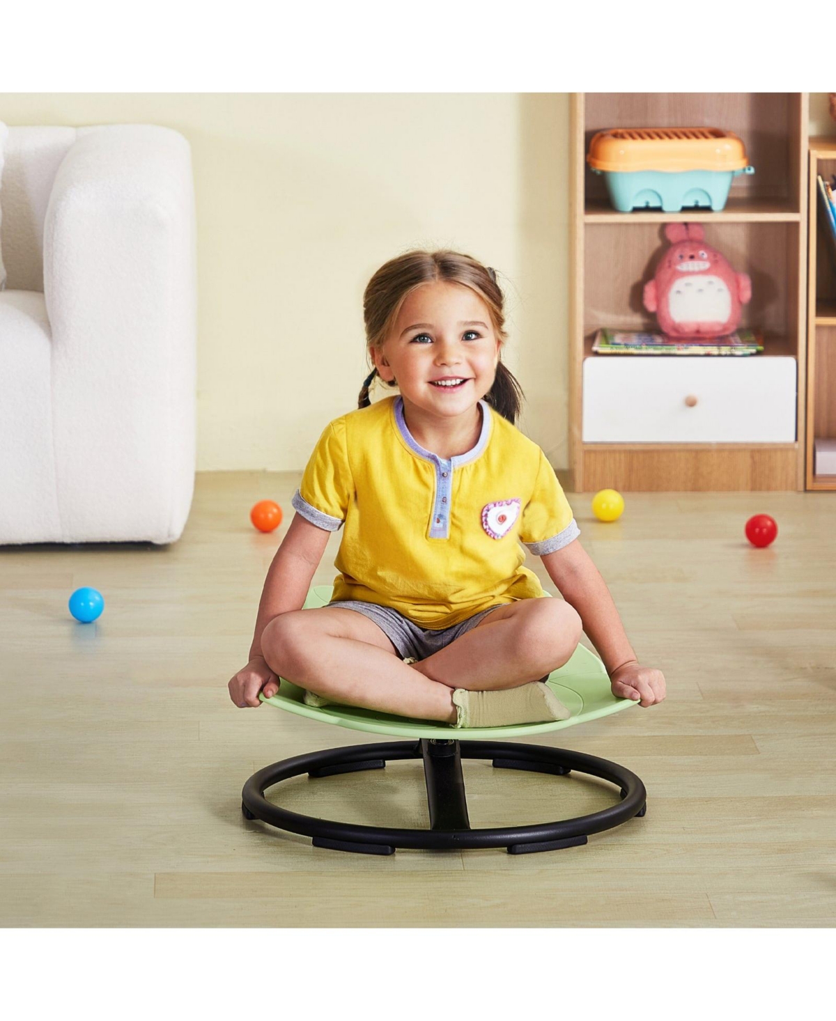 Mecale Elephant Kids Swivel Chair, 360° Spin, 220-Lb Capacity, Non-Slip Metal Base, Sensory Sit-and-Spin Chair, Green