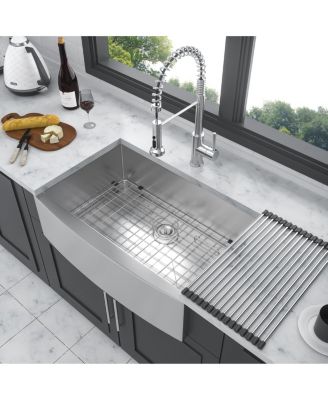33x20x9 Inch Stainless Steel Farmhouse Apron Front Kitchen Sink 16 Gauge T304 Single Bowl With Dish Grid Drain Assembly Drying Rack