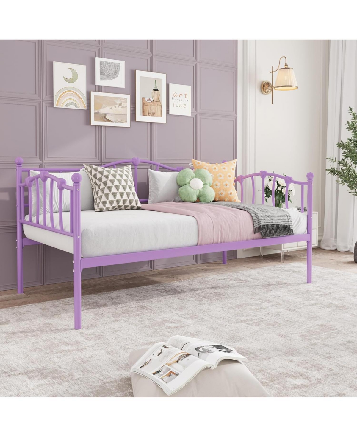 gaomon Metal Daybed, Platform Sofa Bed with Stylish Headboard, Heavy-Duty Steel Slats, Space-Saving