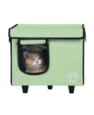 Elevated Heated Cat House with Timer, Adjustable Temperature, 900D Oxford Cloth Foldable Shelter with Heated Pad, Green, Small
