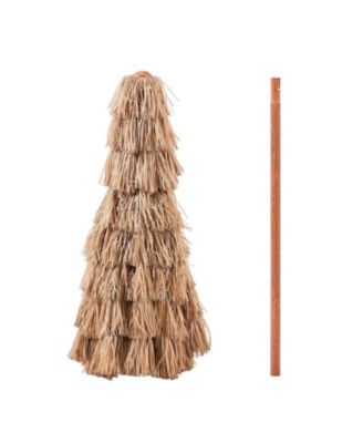 9 ft Tiki Patio Umbrella with Tilt, 2-Tier Thatched Hawaiian Style Beach Parasol with PP Thatch and 8 Metal Ribs